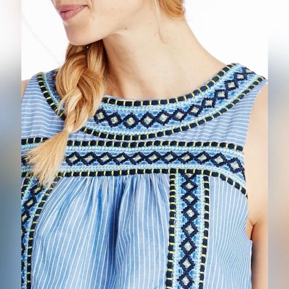 Vineyard Vines Blue Striped Embroidered Mini Shift Dress Large Sleeveless - Picture 3 of 12